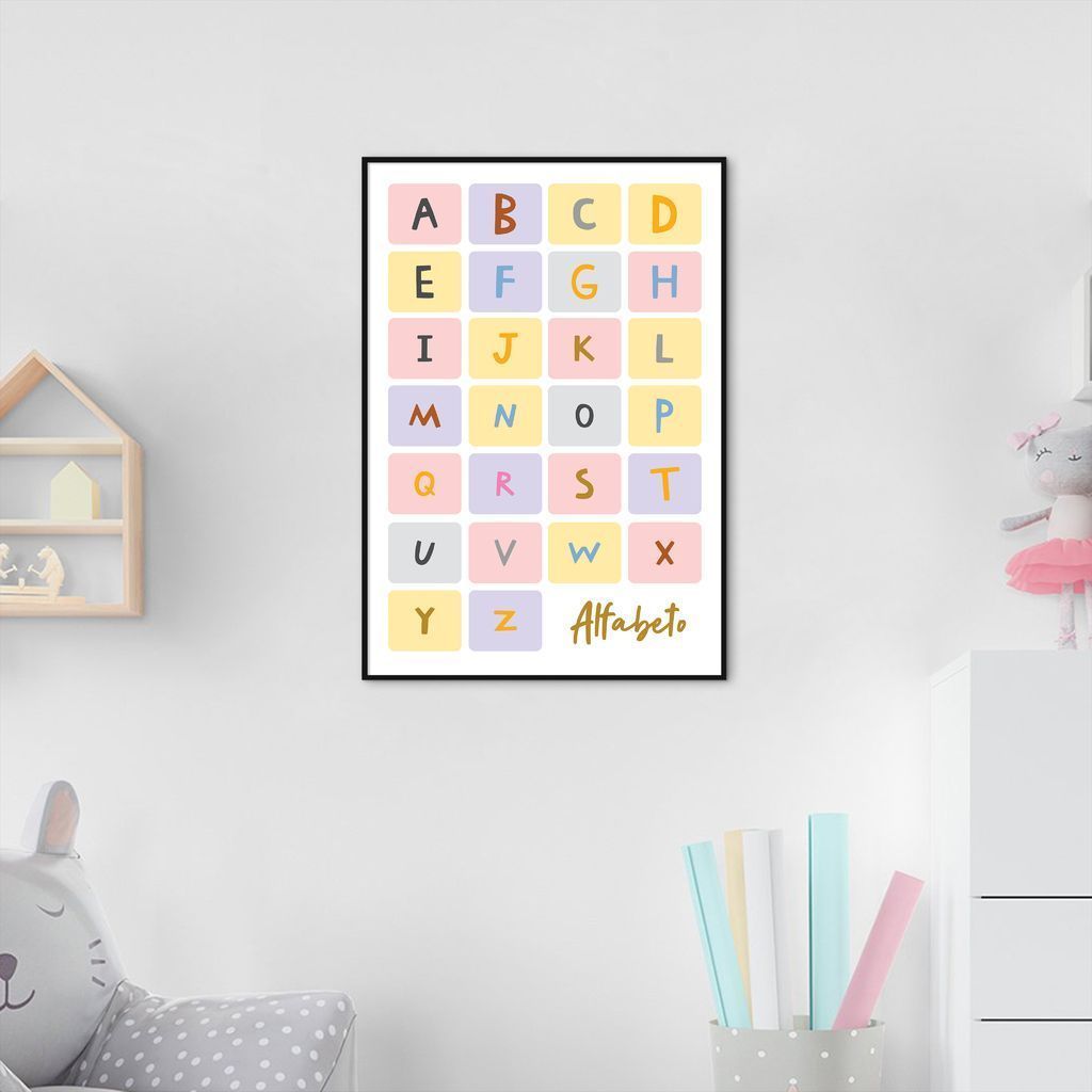 Quadro Infantil Didático Alfabeto 60x43 Filete Preto