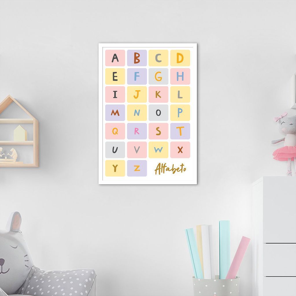 Quadro Infantil Didático Alfabeto 86x60 Caixa Branco