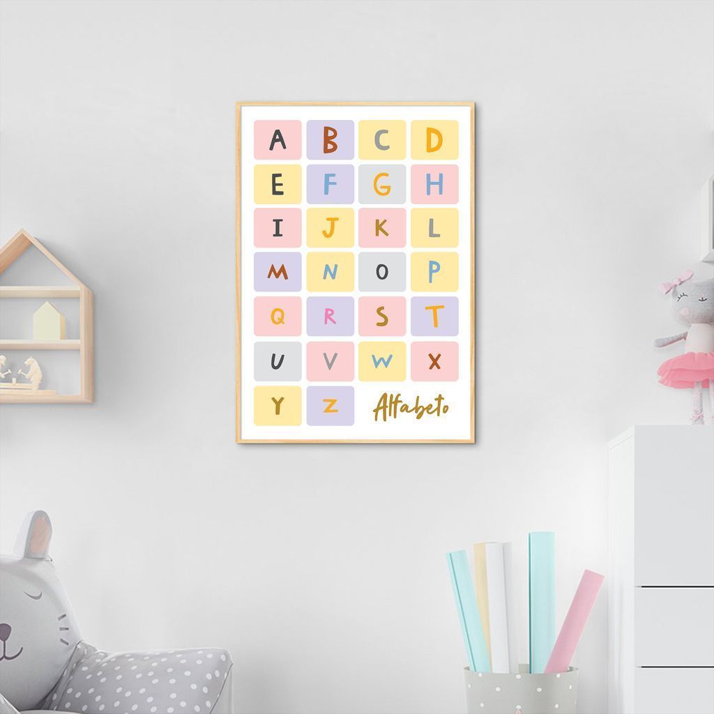 Quadro Infantil Didático Alfabeto 86x60 Filete Marfim