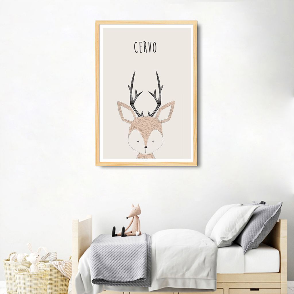 Quadro Infantil Didático Cervo 100x70 Caixa Marfim