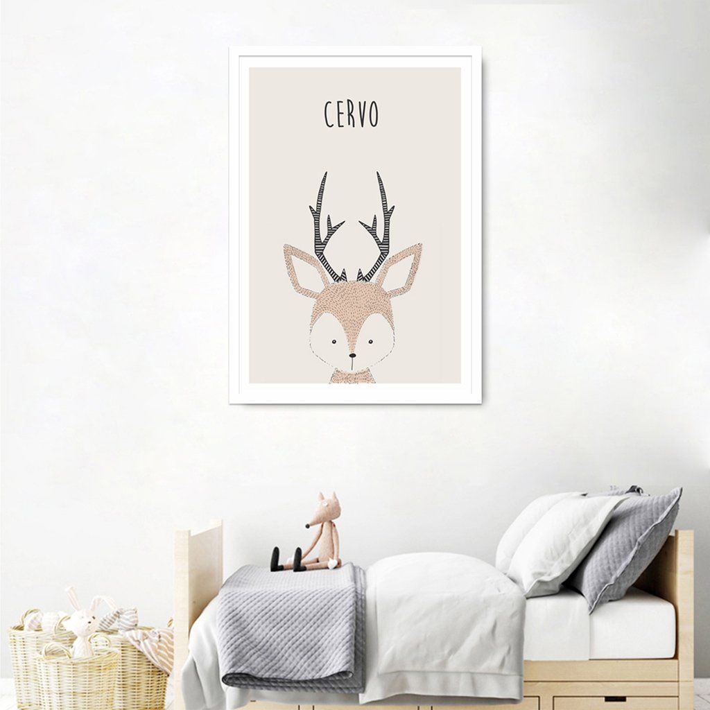 Quadro Infantil Didático Cervo 43x30 Caixa Branco