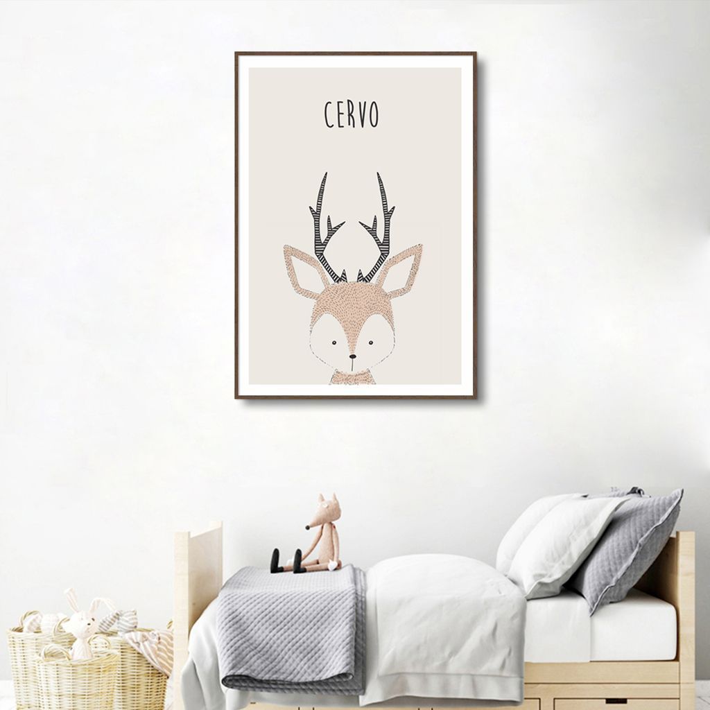 Quadro Infantil Didático Cervo 60x43 Filete Marrom