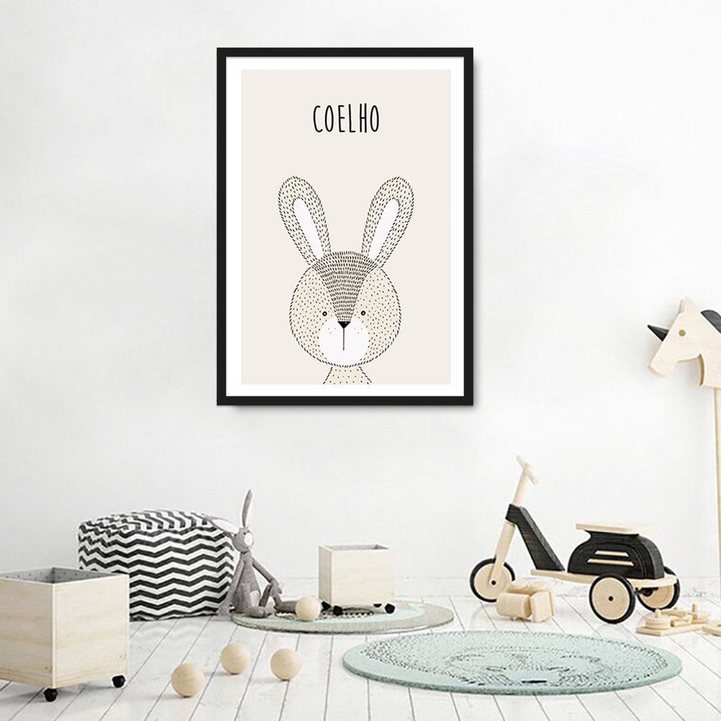 Quadro Infantil Didático Coelho 100x70 Caixa Preto