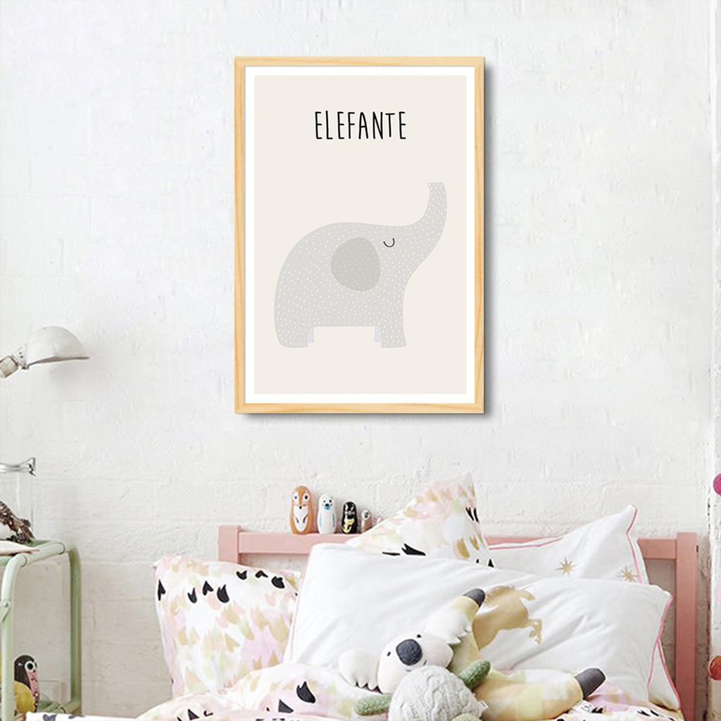 Quadro Infantil Didático Elefante 60x43 Caixa Marfim