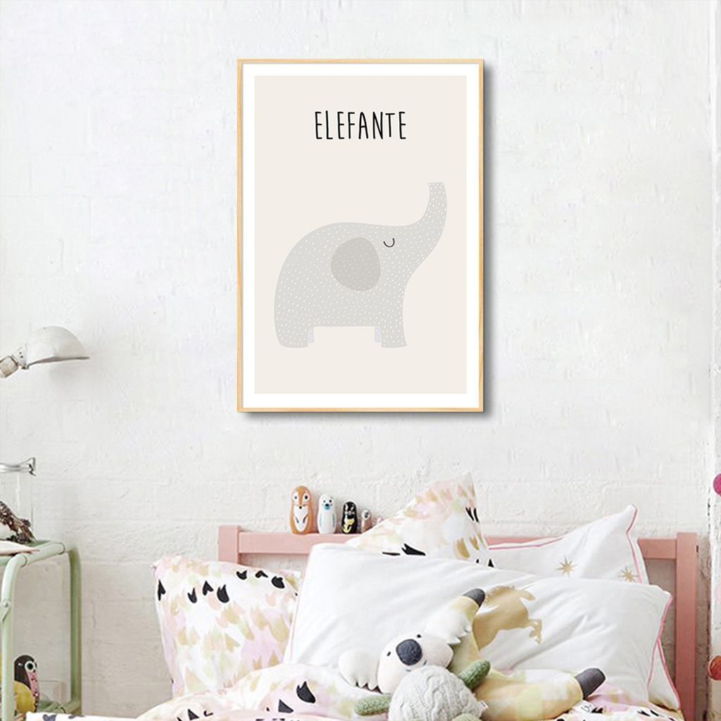 Quadro Infantil Didático Elefante 86x60 Filete Marfim
