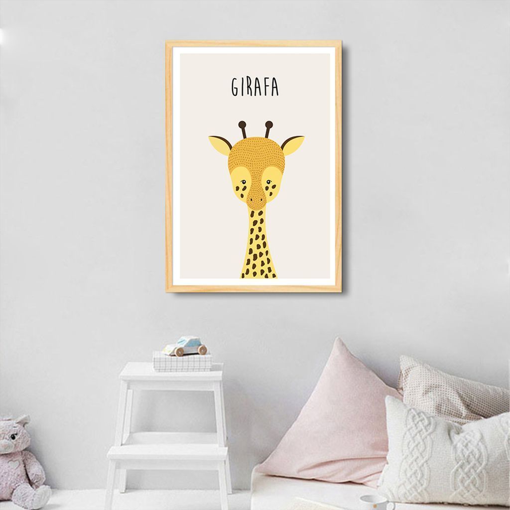 Quadro Infantil Didático Girafa 100x70 Caixa Marfim