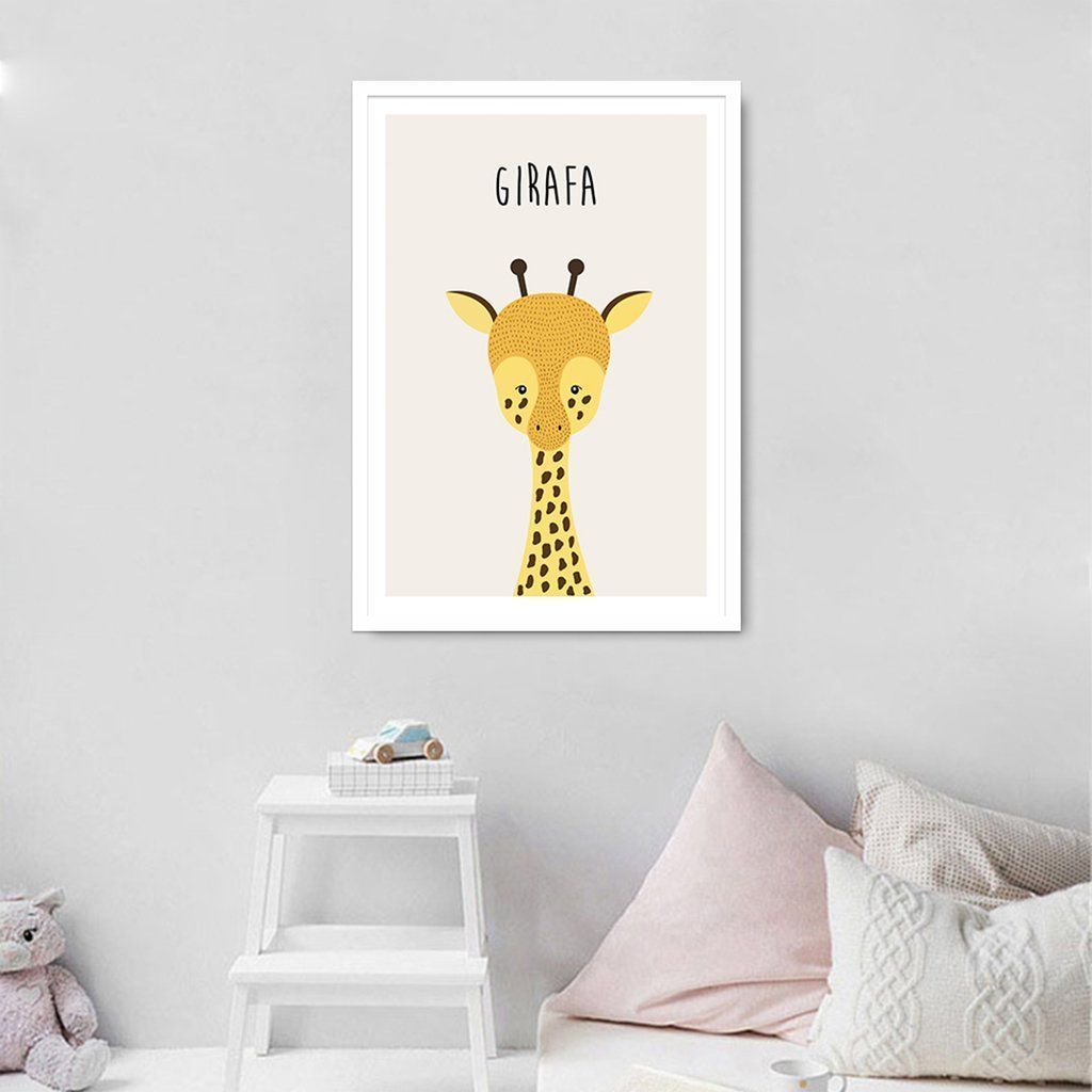 Quadro Infantil Didático Girafa 60x43 Caixa Branco