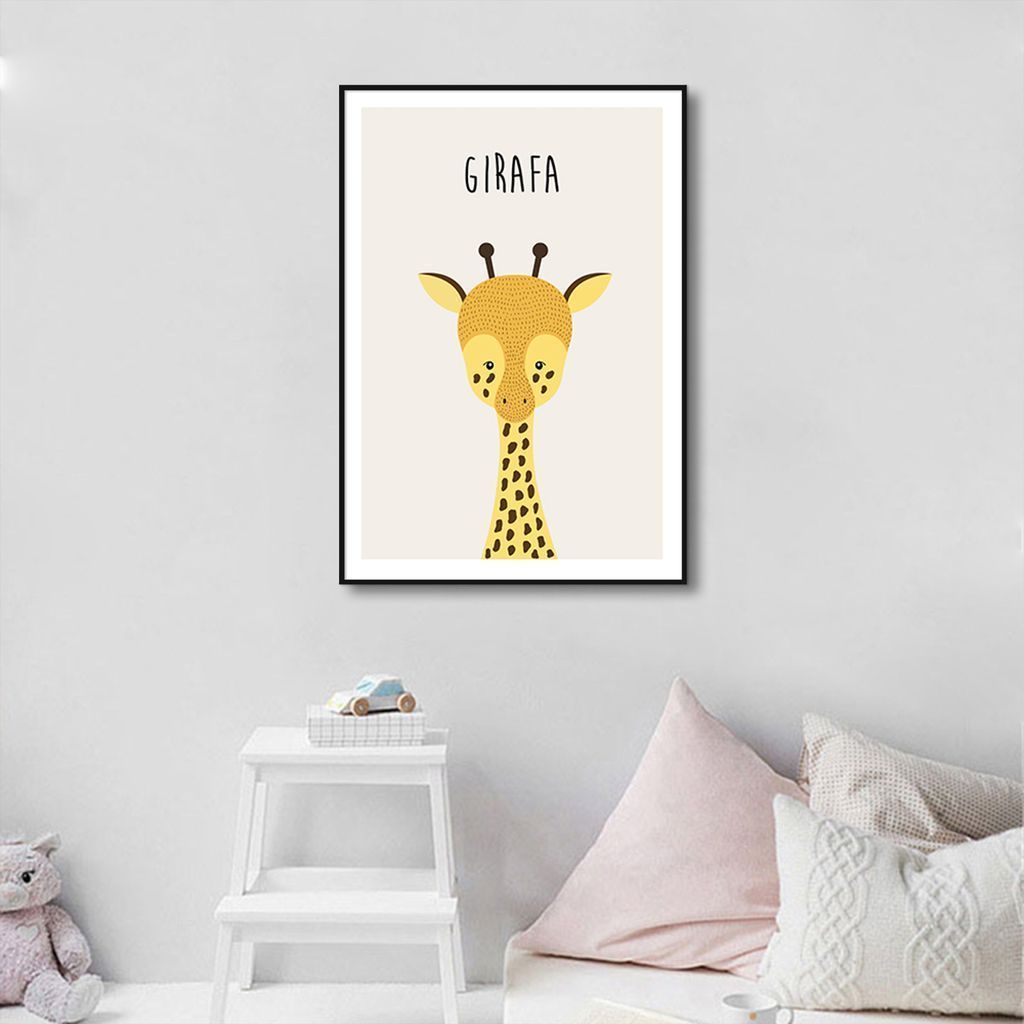 Quadro Infantil Didático Girafa 86x60 Filete Preto