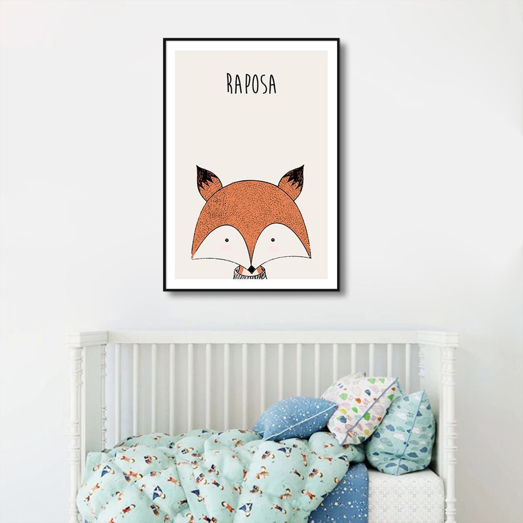 Quadro Infantil Didático Raposa 86x60 Filete Preto