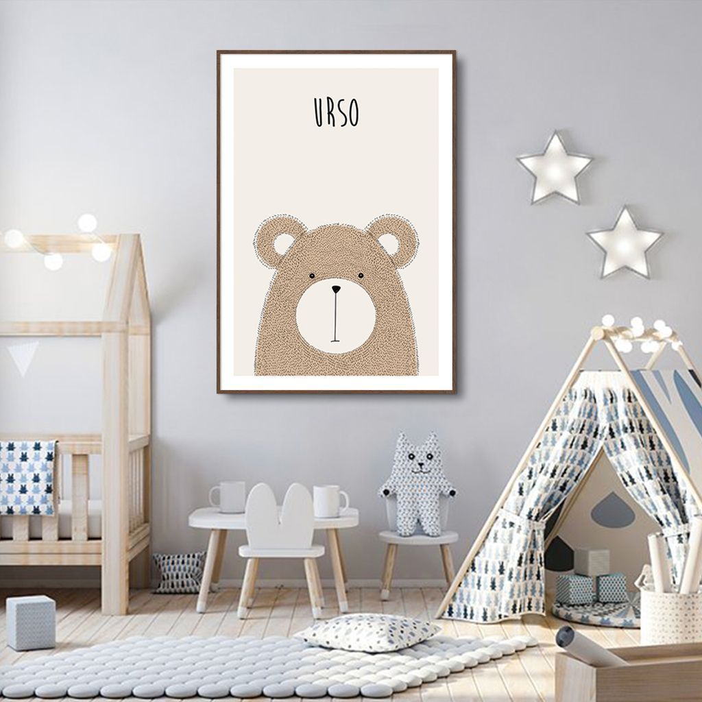 Quadro Infantil Didático Urso 100x70 Filete Marrom