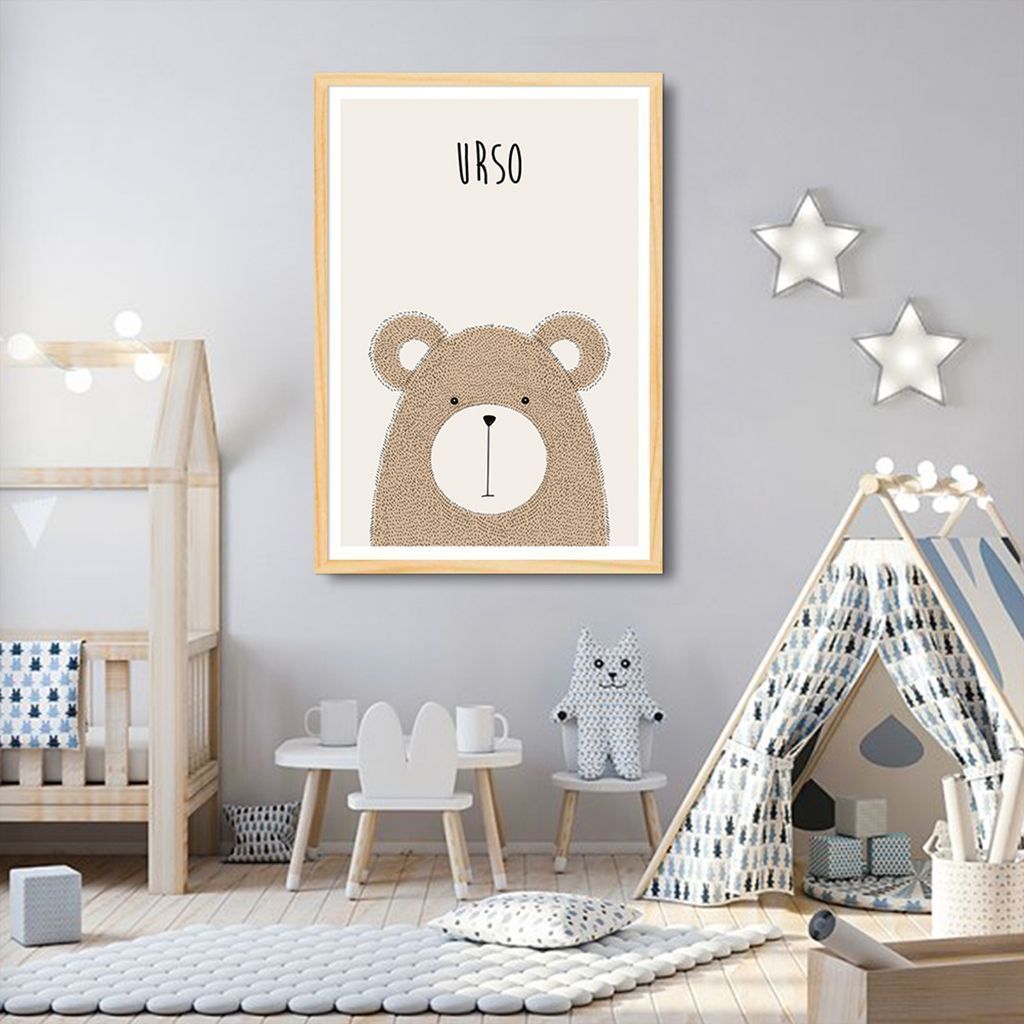 Quadro Infantil Didático Urso 43x30 Caixa Marfim