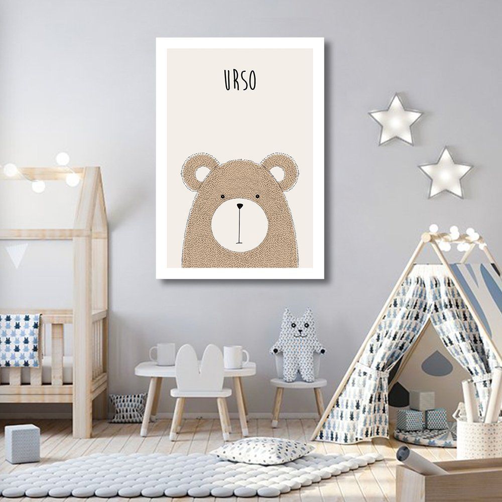 Quadro Infantil Didático Urso 60x43 Sem Moldura