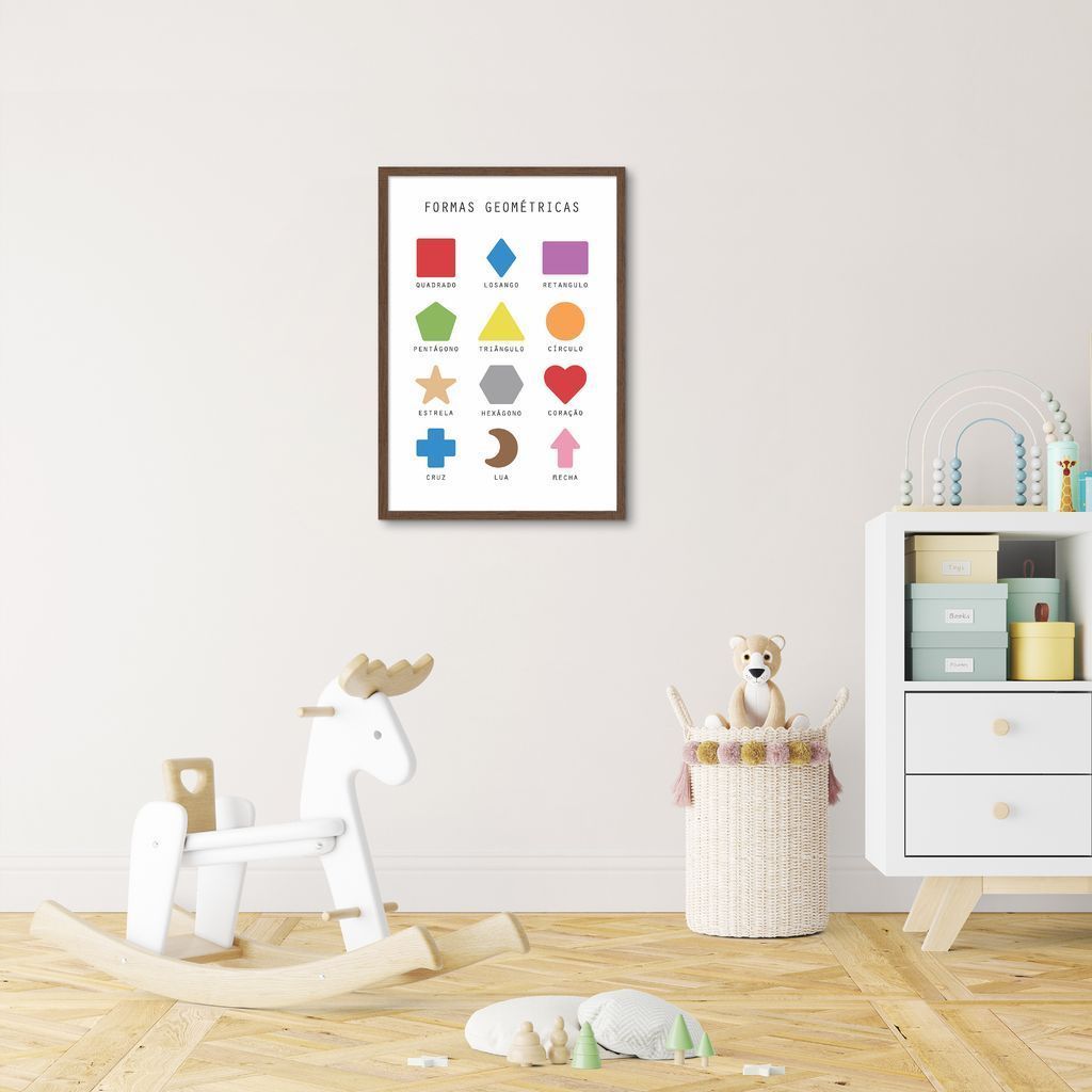Quadro Infantil Formas Geométricas 60x43 Caixa Marrom