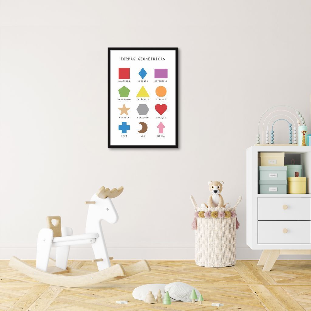Quadro Infantil Formas Geométricas 60x43 Caixa Preto