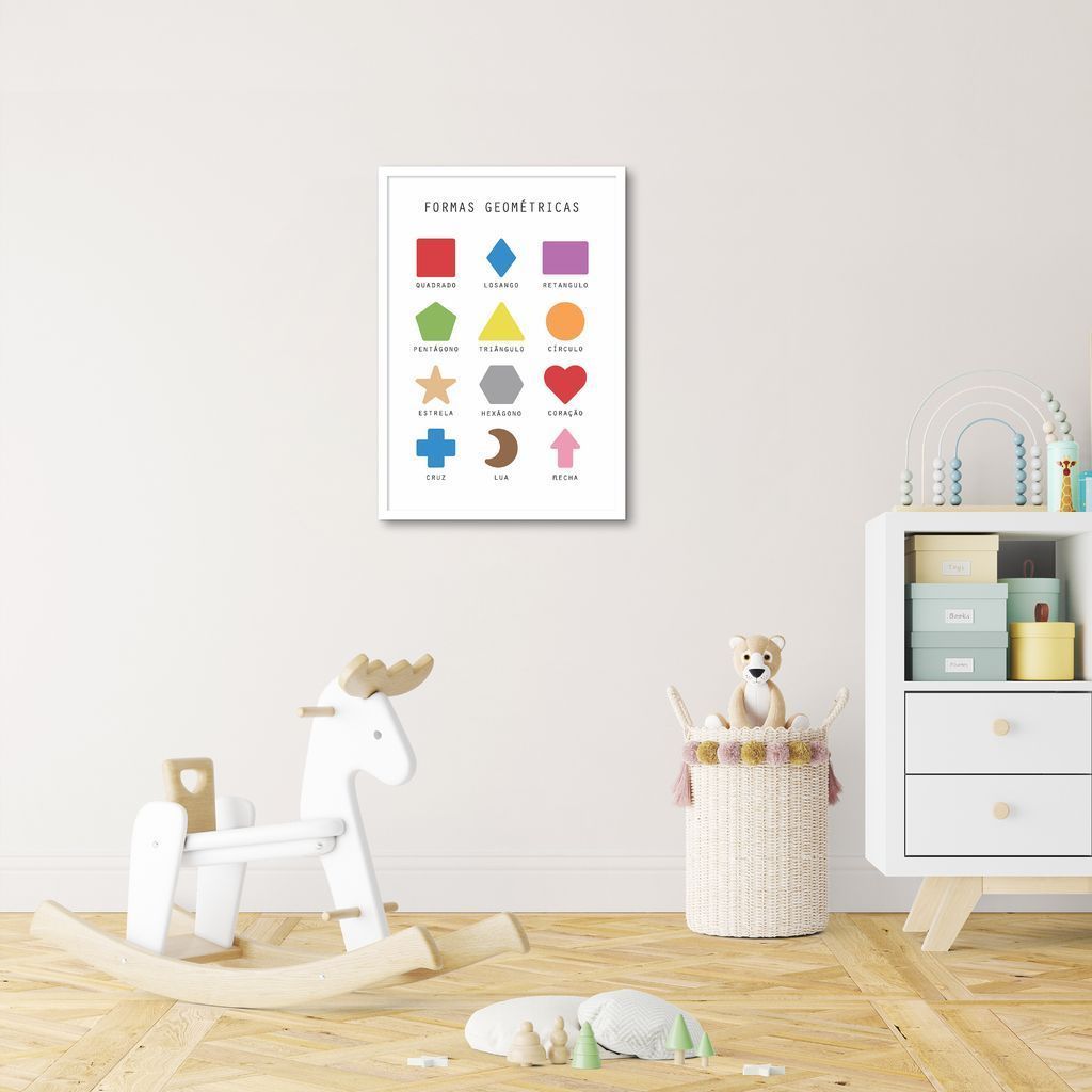 Quadro Infantil Formas Geométricas 86x60 Caixa Branco