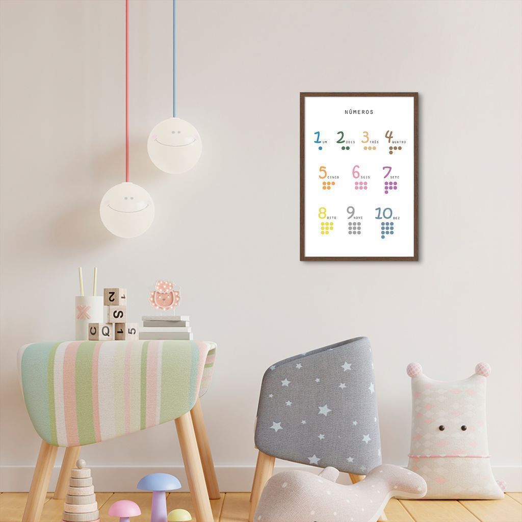 Quadro Infantil Números 43x30 Caixa Marrom