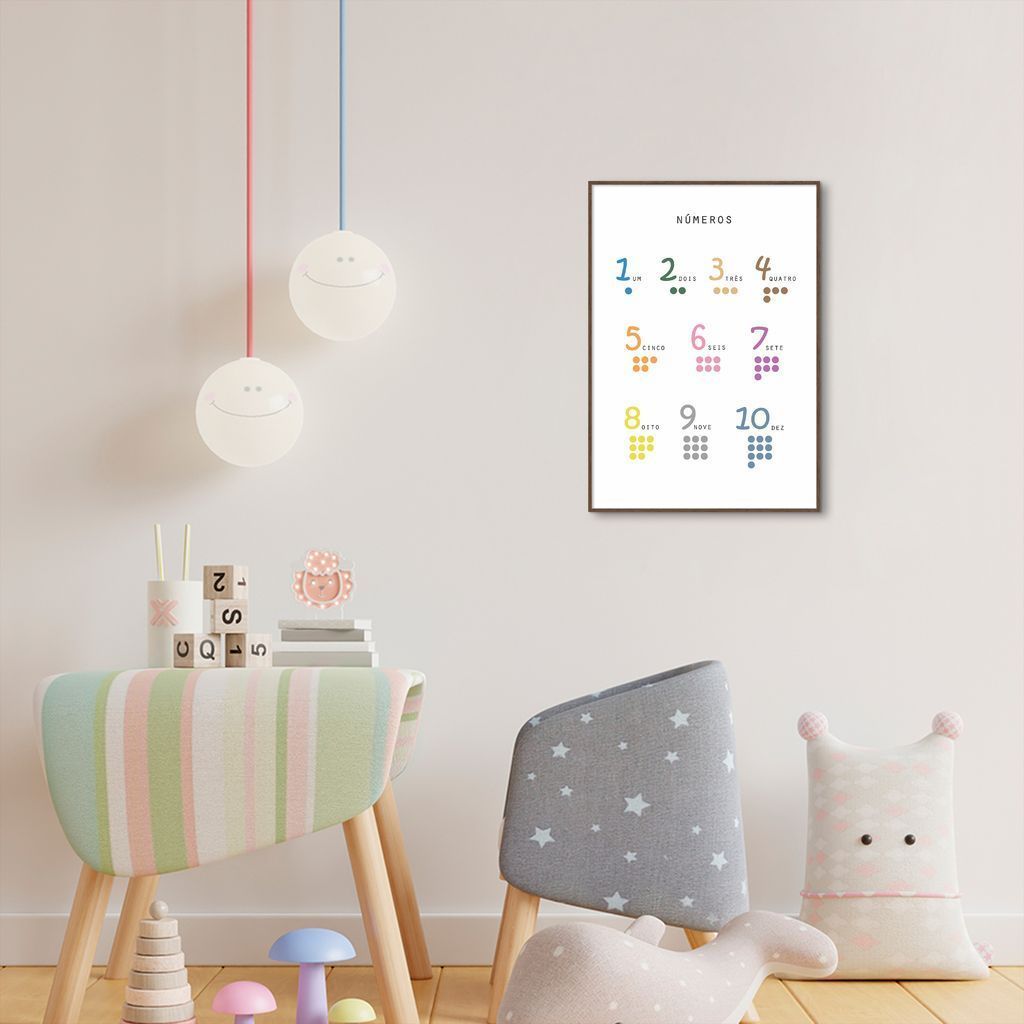 Quadro Infantil Números 43x30 Filete Marrom