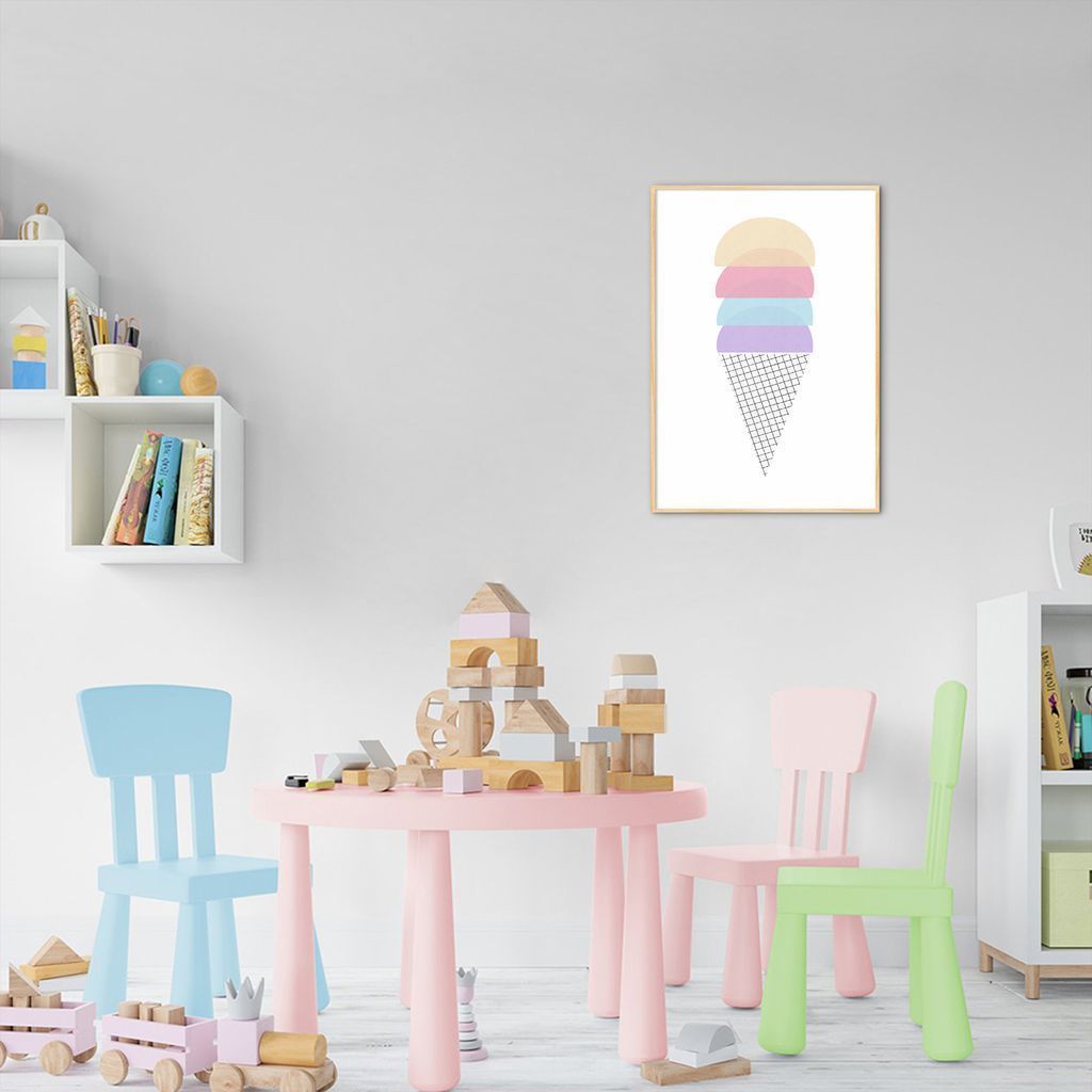 Quadro Infantil Sorvete Colorido 43x30 Filete Marfim