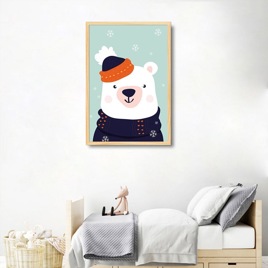 Quadro Infantil Urso na Neve 100x70 Caixa Marfim