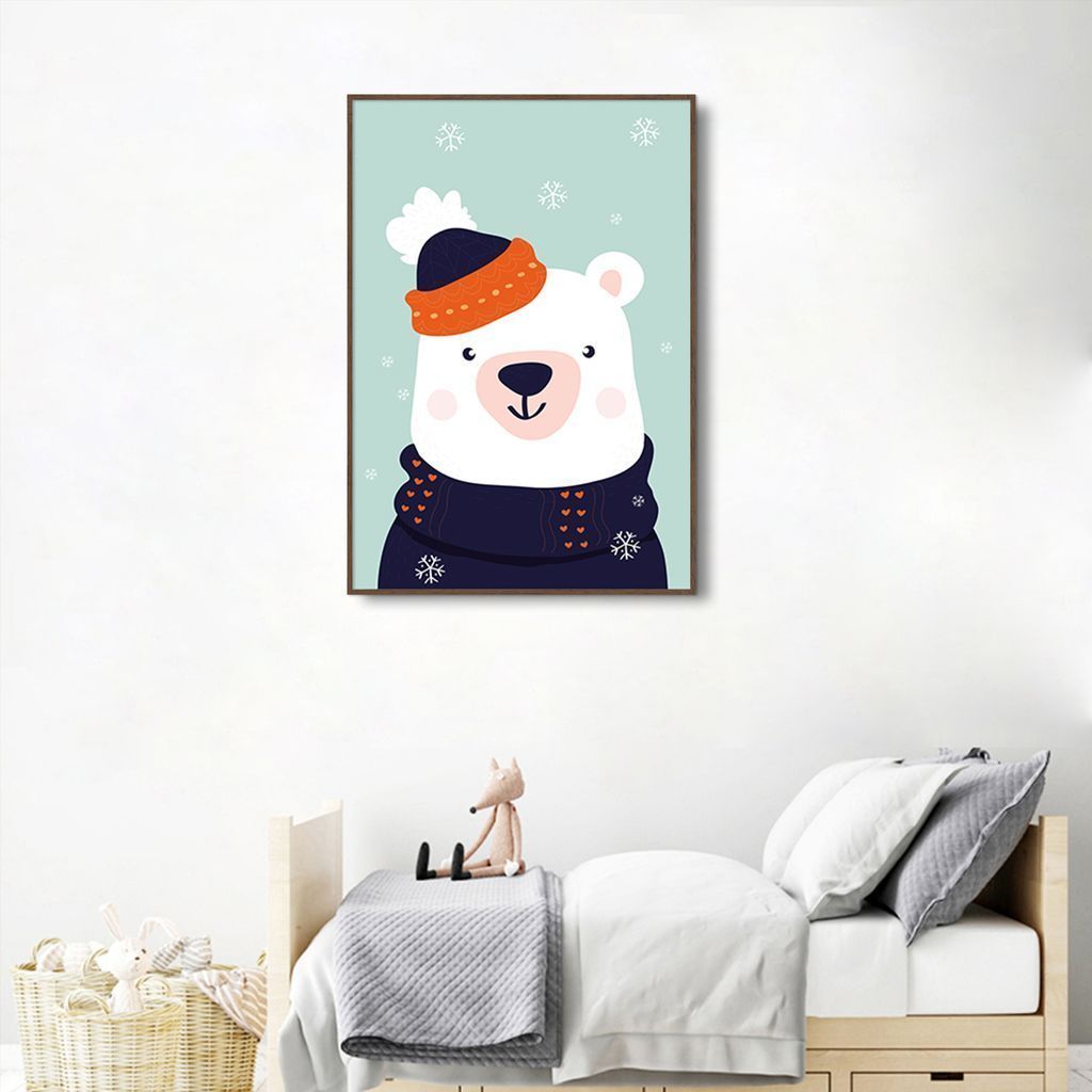 Quadro Infantil Urso na Neve 100x70 Filete Marrom