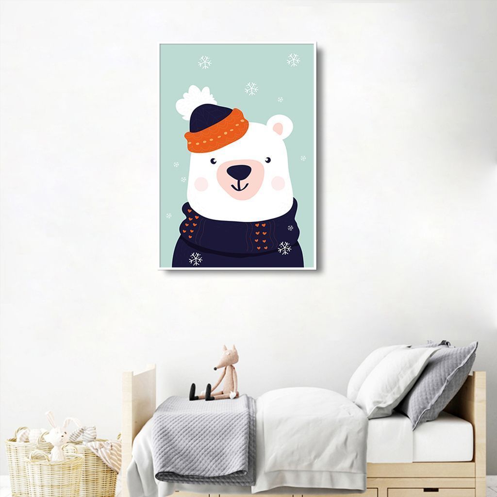 Quadro Infantil Urso na Neve 43x30 Filete Branco