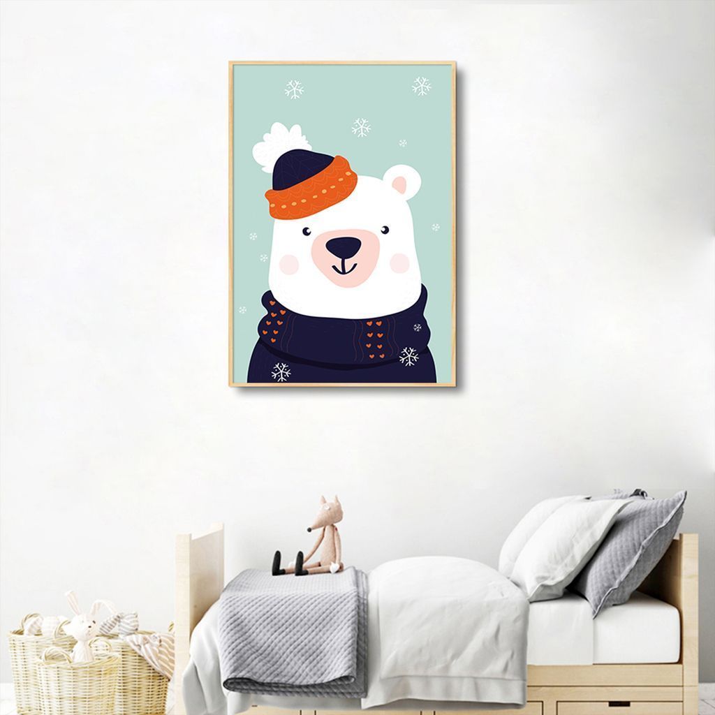 Quadro Infantil Urso na Neve 86x60 Filete Marfim