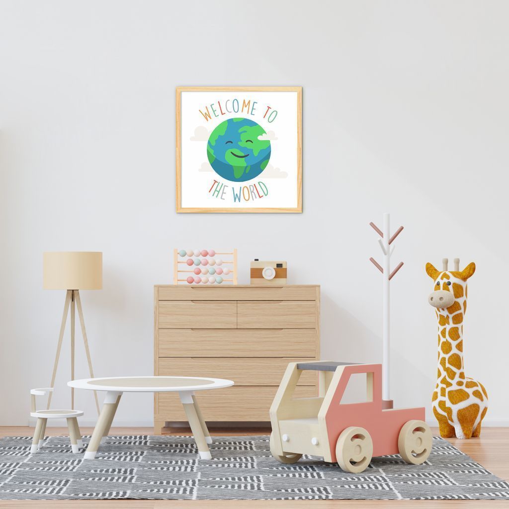 Quadro Infantil Welcome to the World 60x60 Caixa Marfim