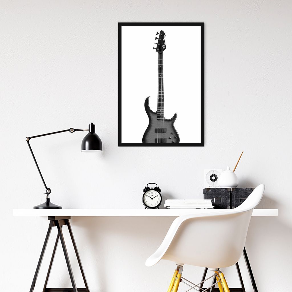 Quadro Instrumento Musical Baixo 100x70 Caixa Preto