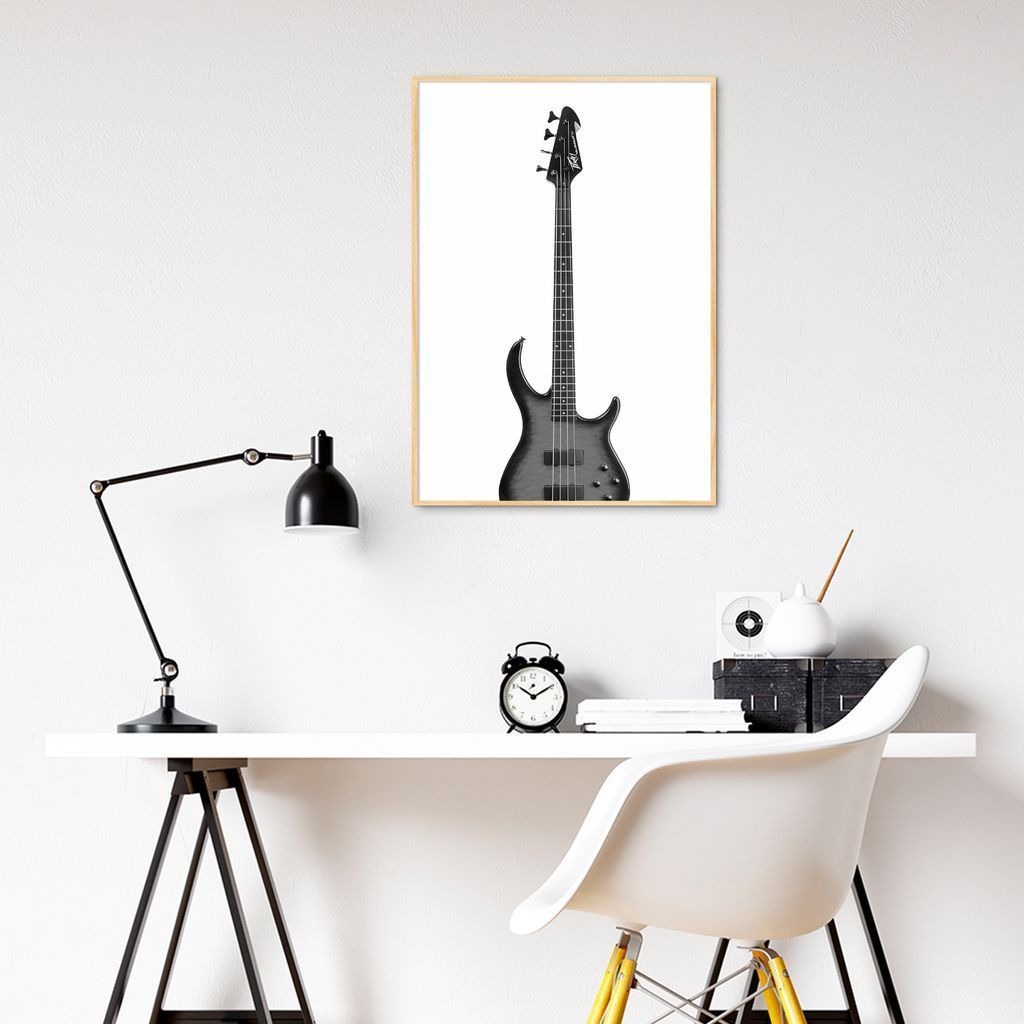 Quadro Instrumento Musical Baixo 100x70 Filete Marfim