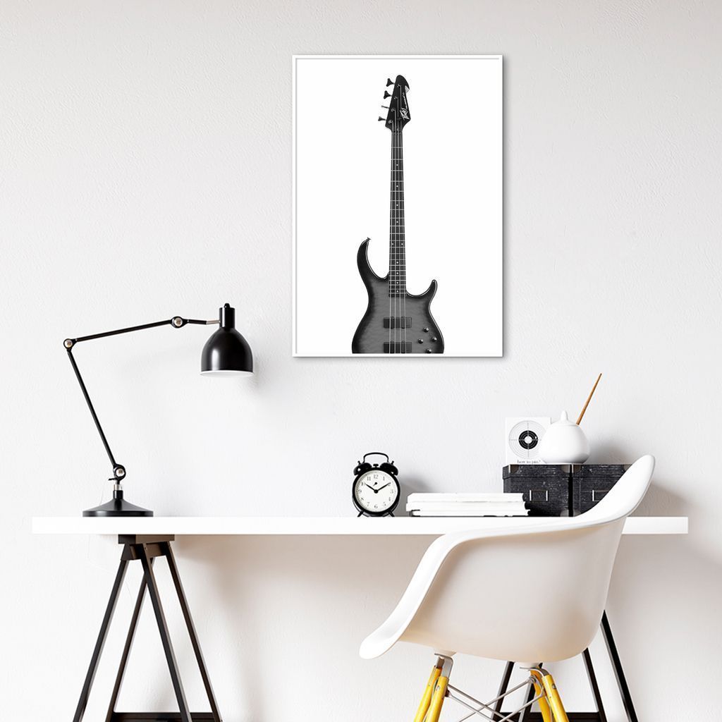 Quadro Instrumento Musical Baixo 43x30 Filete Branco