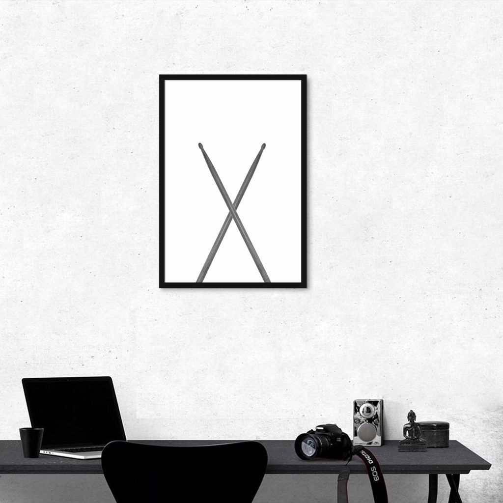 Quadro Instrumento Musical Baquetas 43x30 Caixa Preto