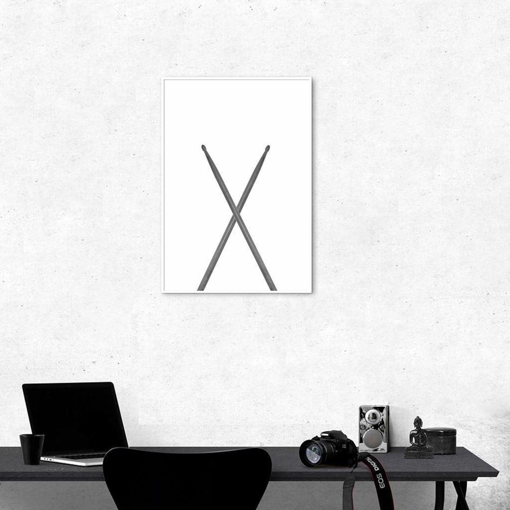 Quadro Instrumento Musical Baquetas 43x30 Filete Branco