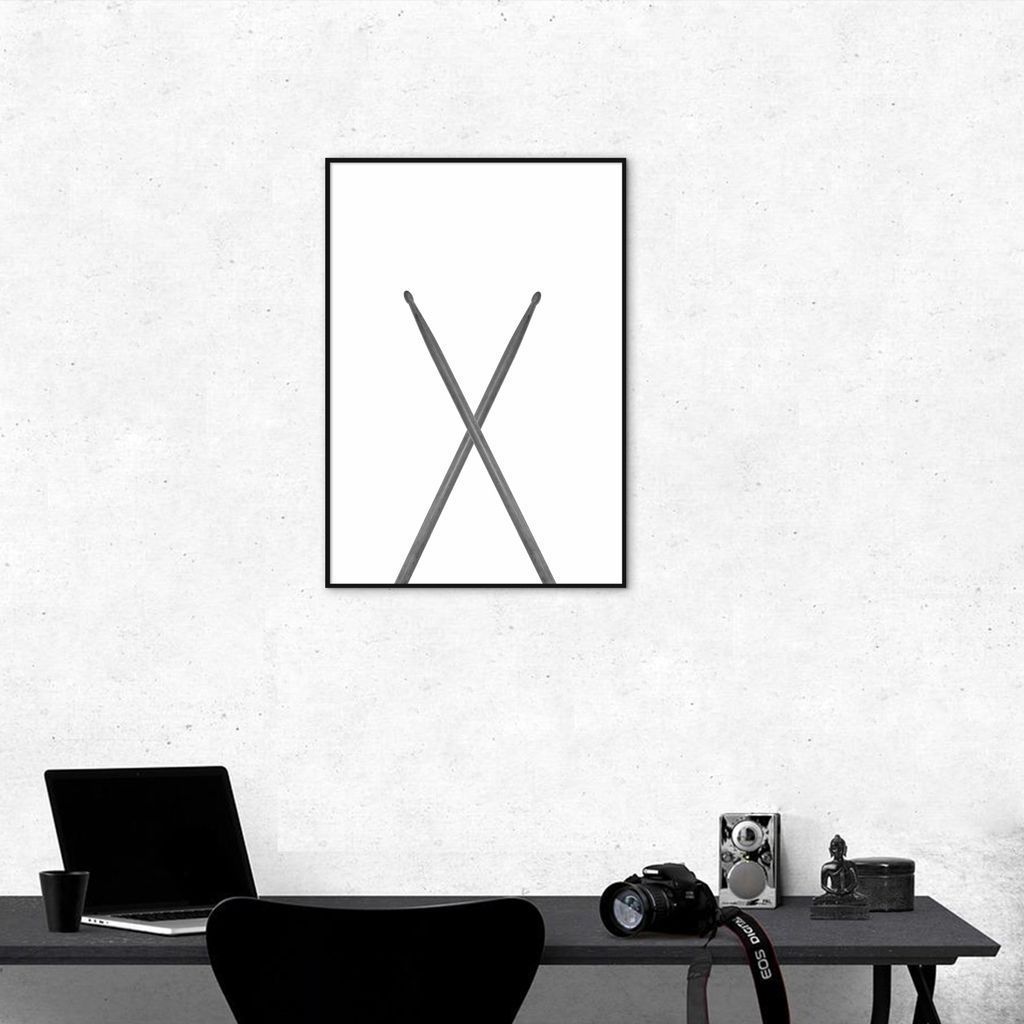 Quadro Instrumento Musical Baquetas 60x43 Filete Preto