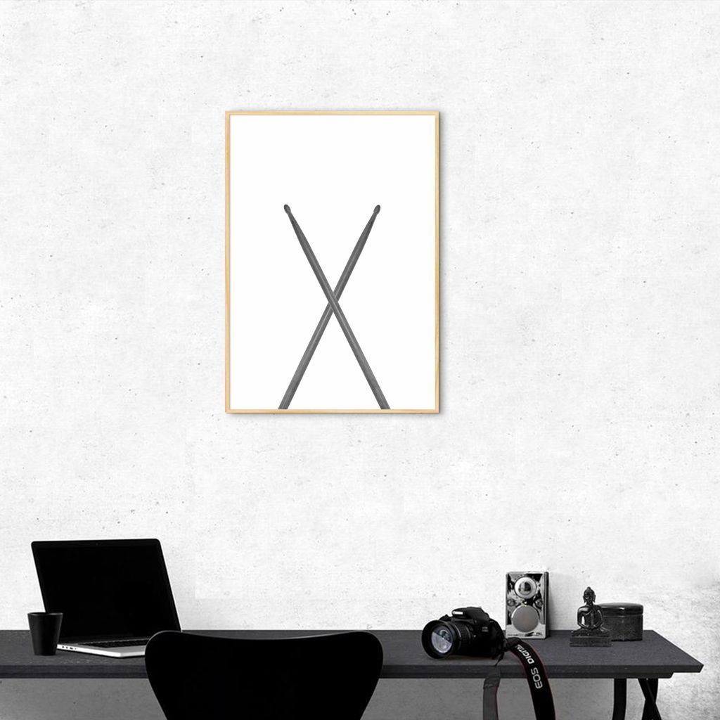 Quadro Instrumento Musical Baquetas 86x60 Filete Marfim