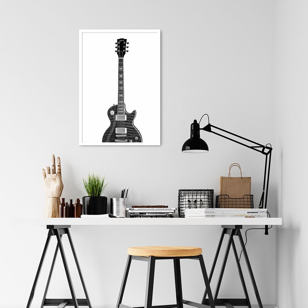 Quadro Instrumento Musical Guitarra 100x70 Caixa Branco