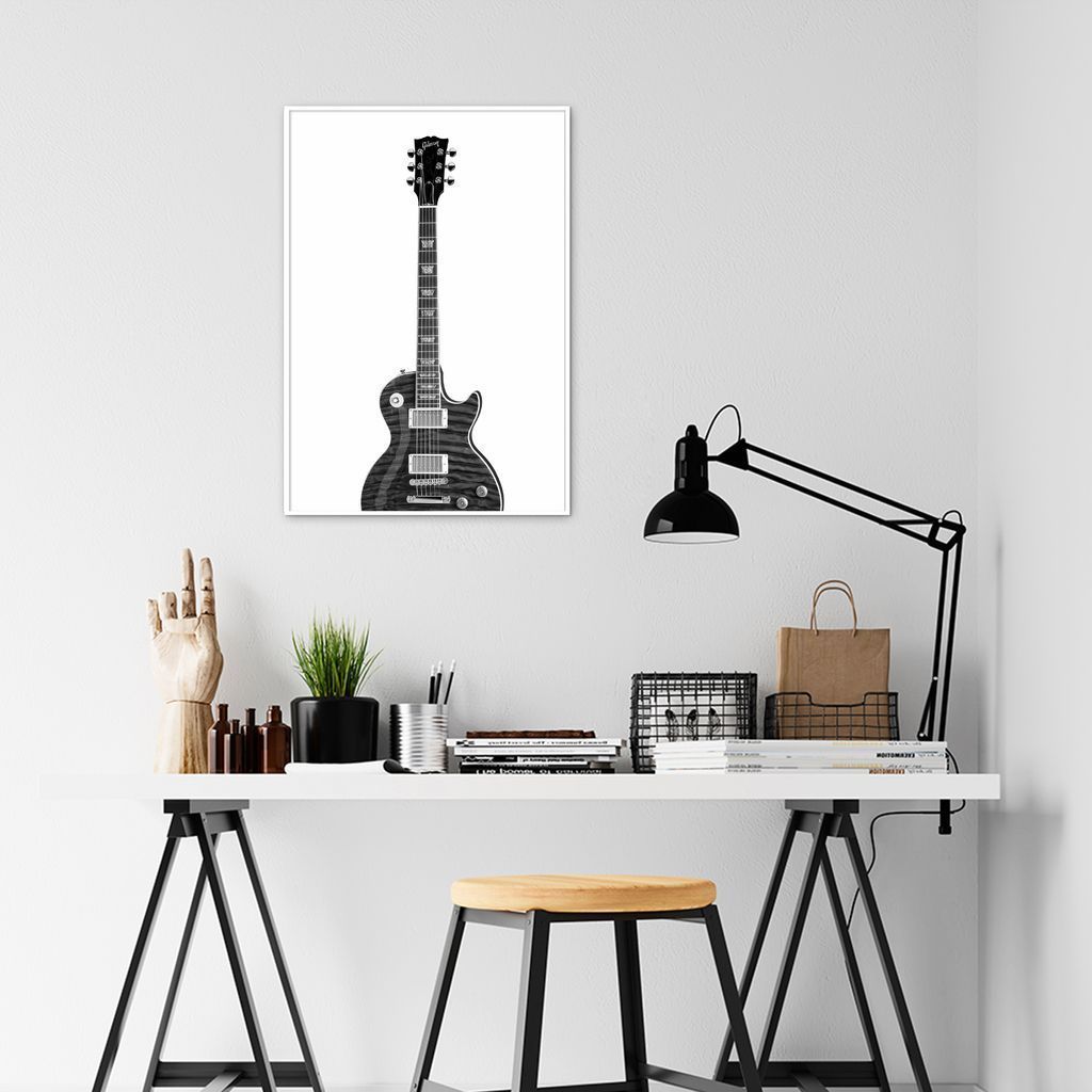 Quadro Instrumento Musical Guitarra 100x70 Filete Branco