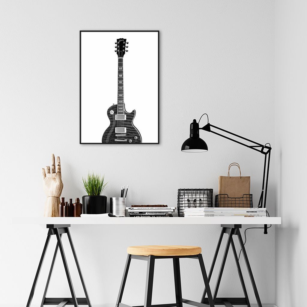 Quadro Instrumento Musical Guitarra 100x70 Filete Preto
