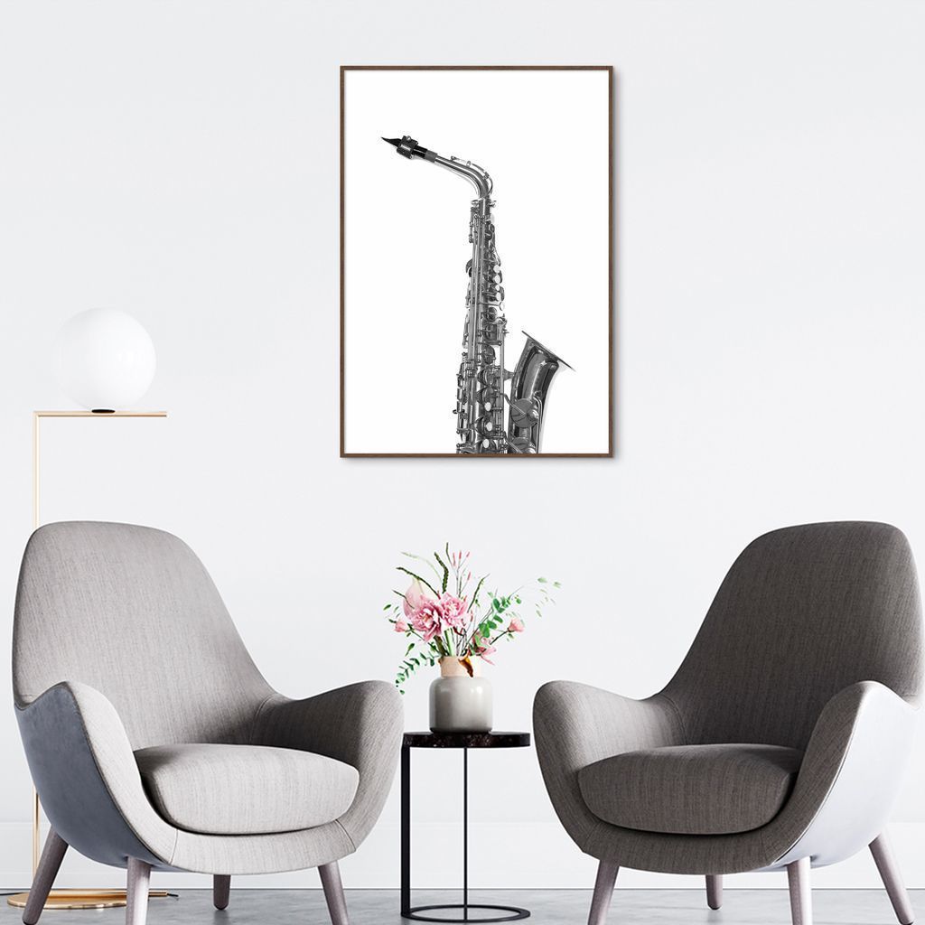 Quadro Instrumento Musical Saxone 100x70 Filete Marrom