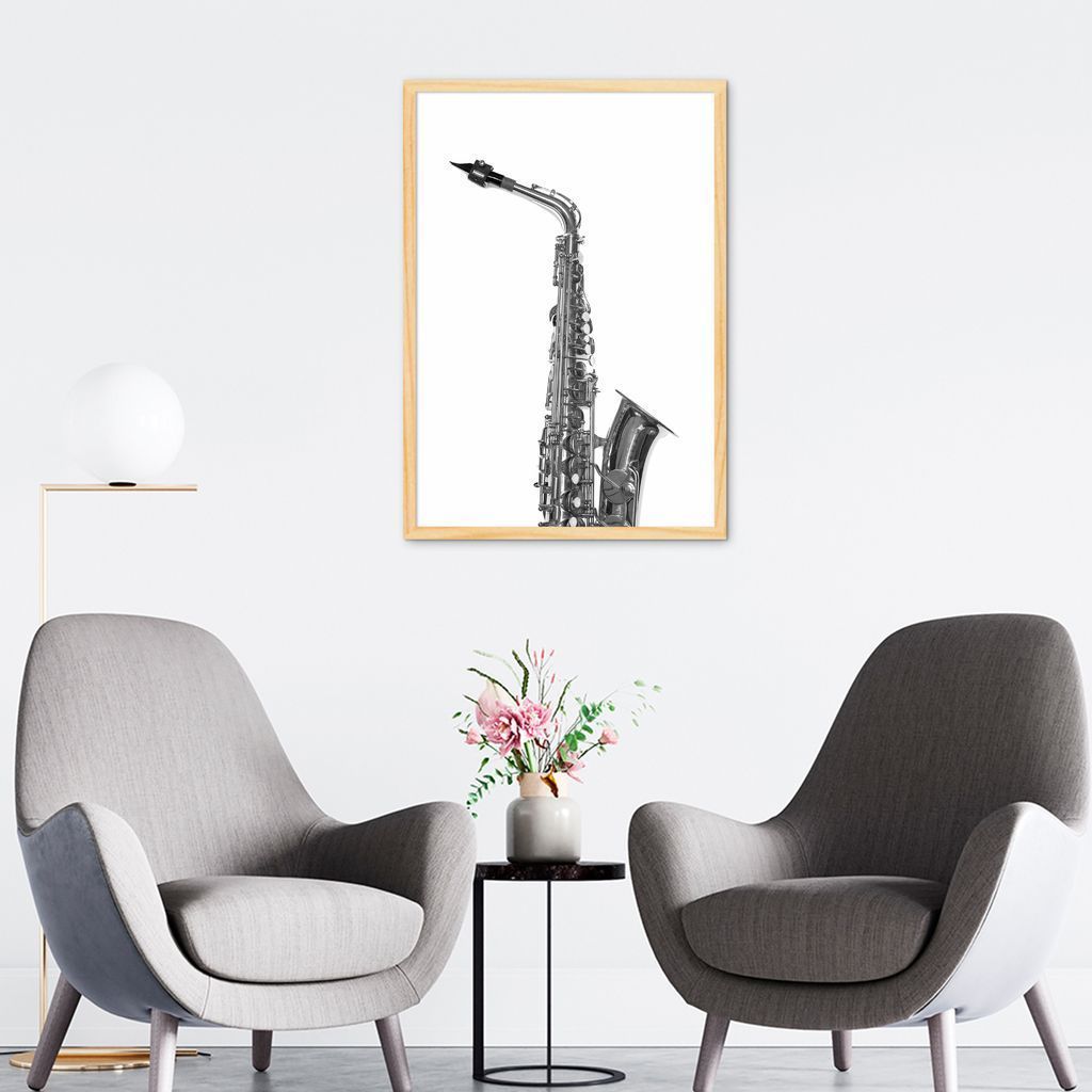 Quadro Instrumento Musical Saxone 43x30 Caixa Marfim
