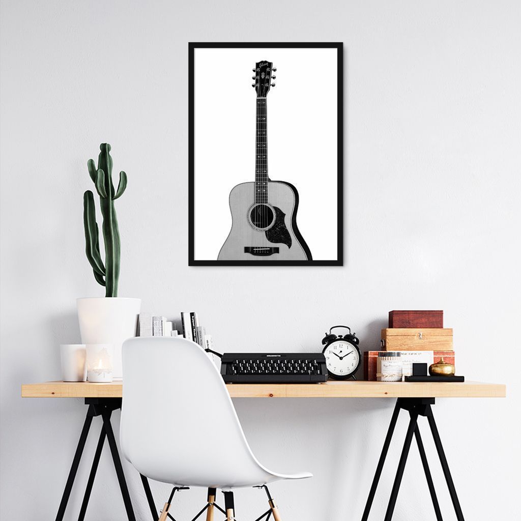 Quadro Instrumento Musical Violão 100x70 Caixa Preto