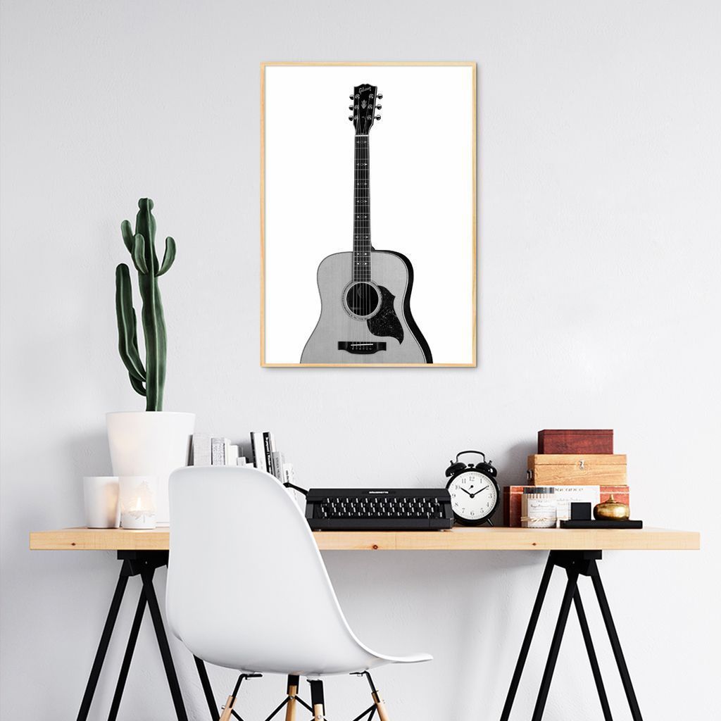 Quadro Instrumento Musical Violão 43x30 Filete Marfim