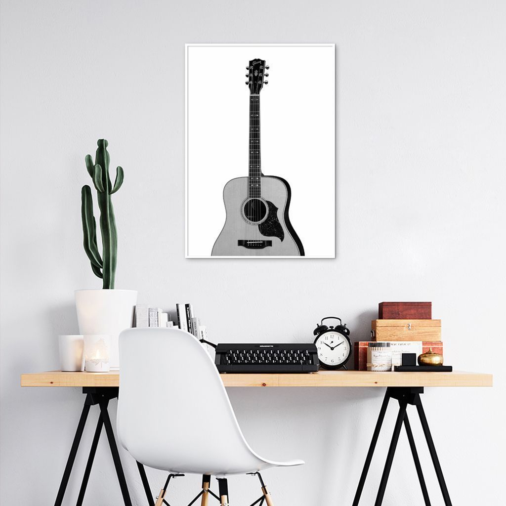 Quadro Instrumento Musical Violão 86x60 Filete Branco