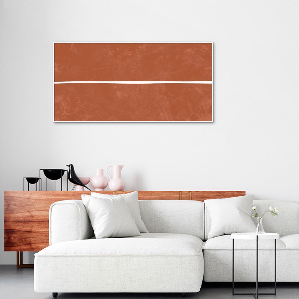 Quadro Laranja Linha Minimalista 86x43 Filete Branco