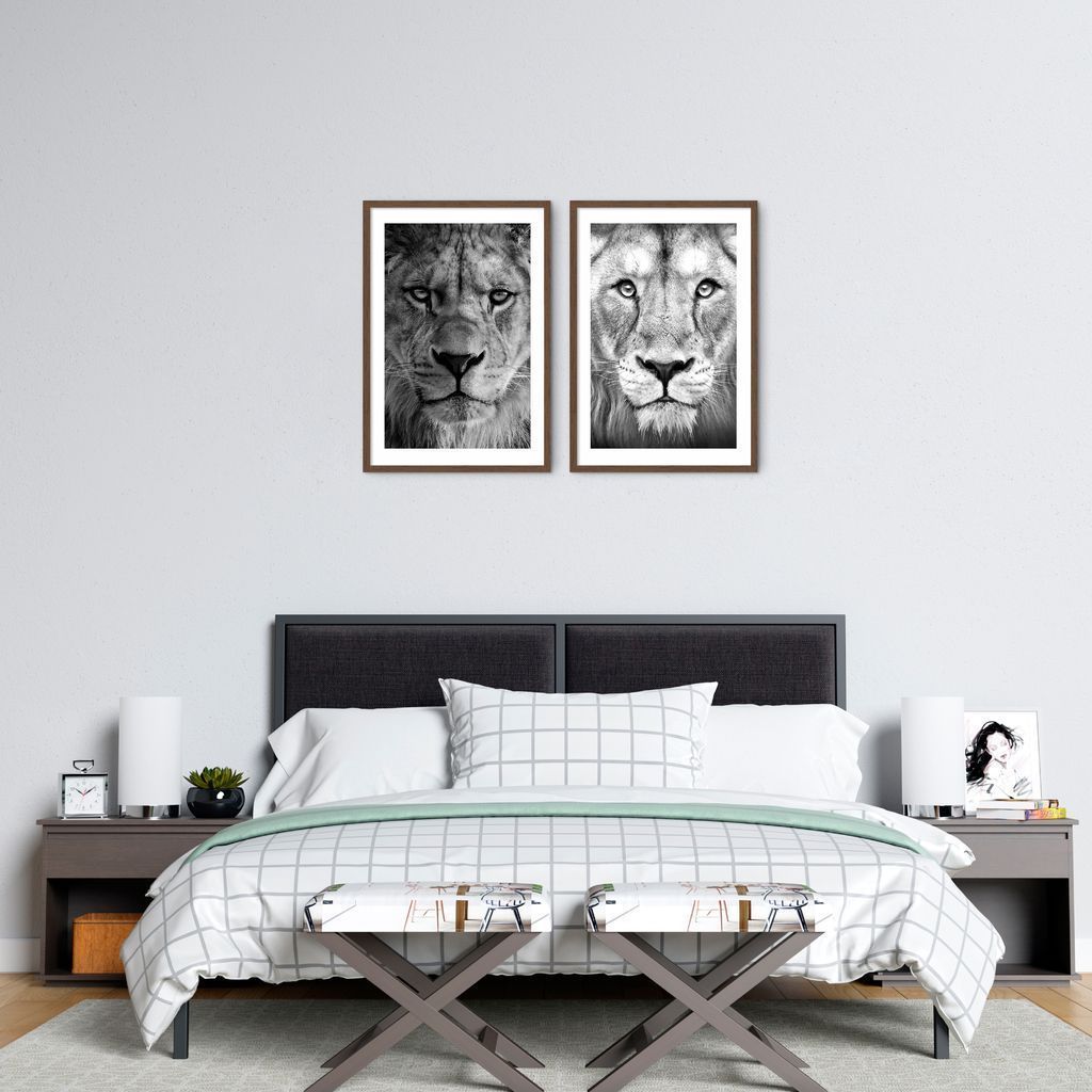 Quadro Leão e Leoa 142x100 2-100x70 Caixa Marrom