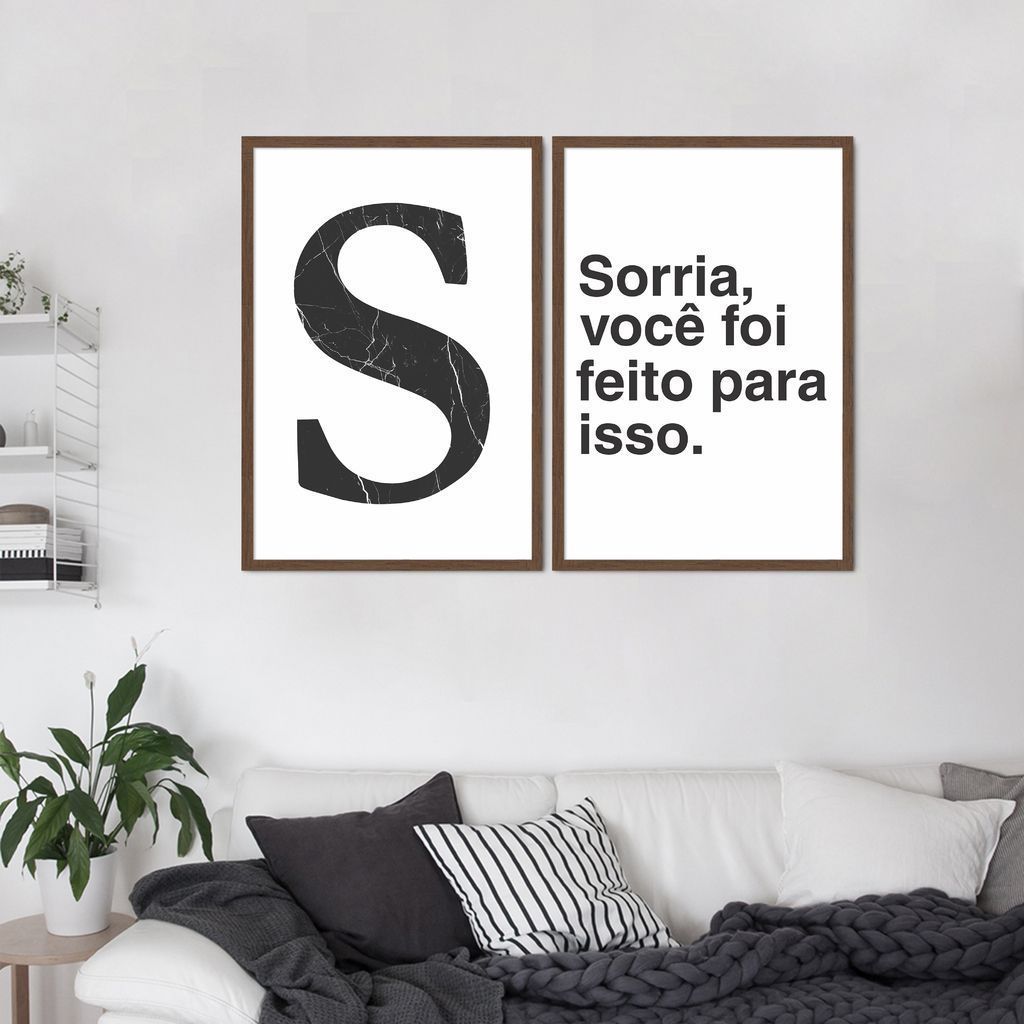 Quadro Letra S Frase Sorria 122x86 2-86x60 Caixa Marrom