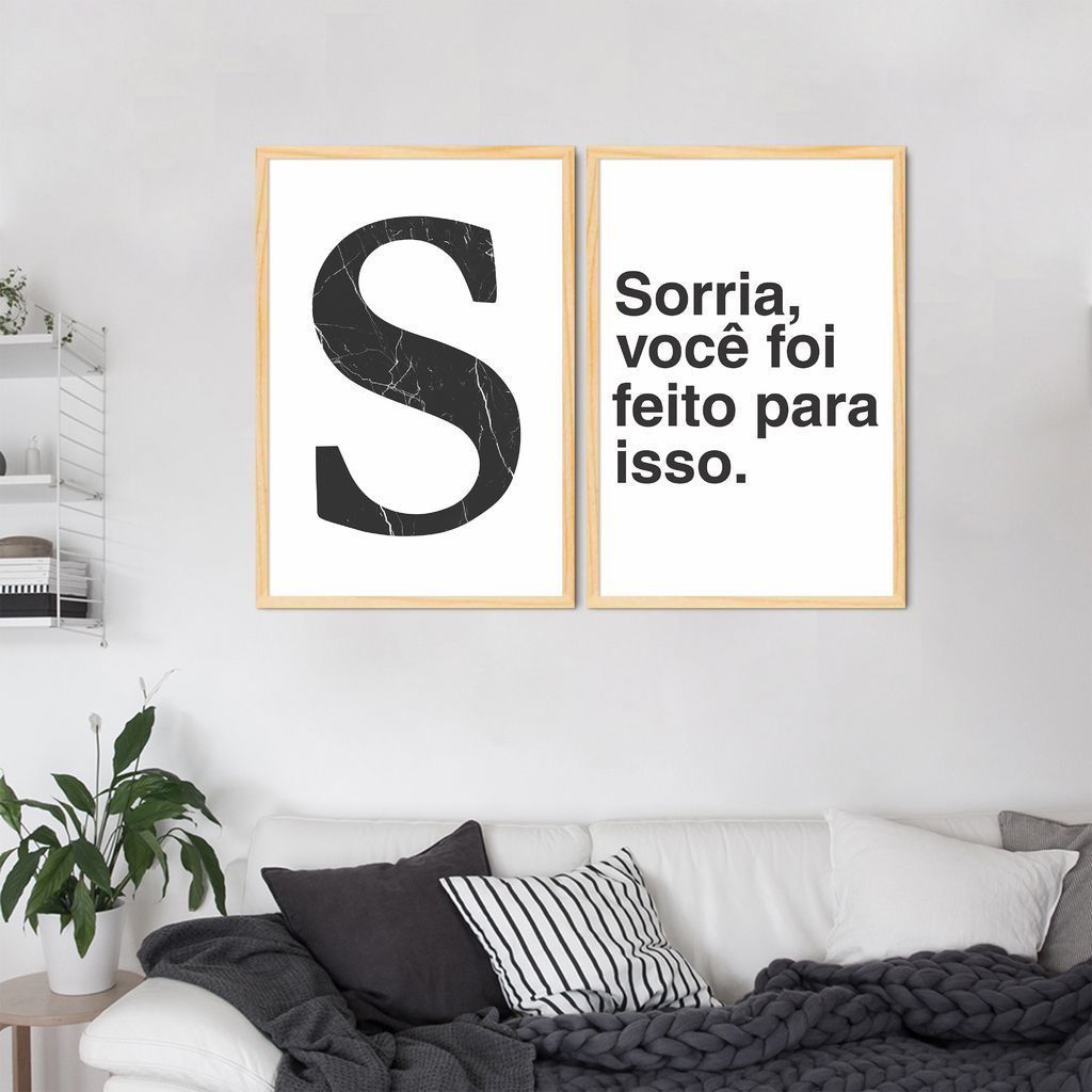 Quadro Letra S Frase Sorria 142x100 2-100x70 Caixa Marfim