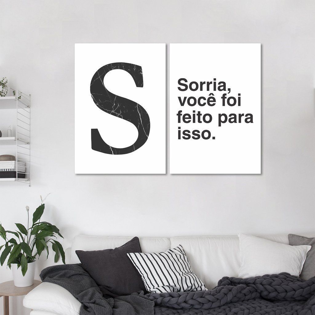 Quadro Letra S Frase Sorria 62x43 2-43x30 Sem Moldura