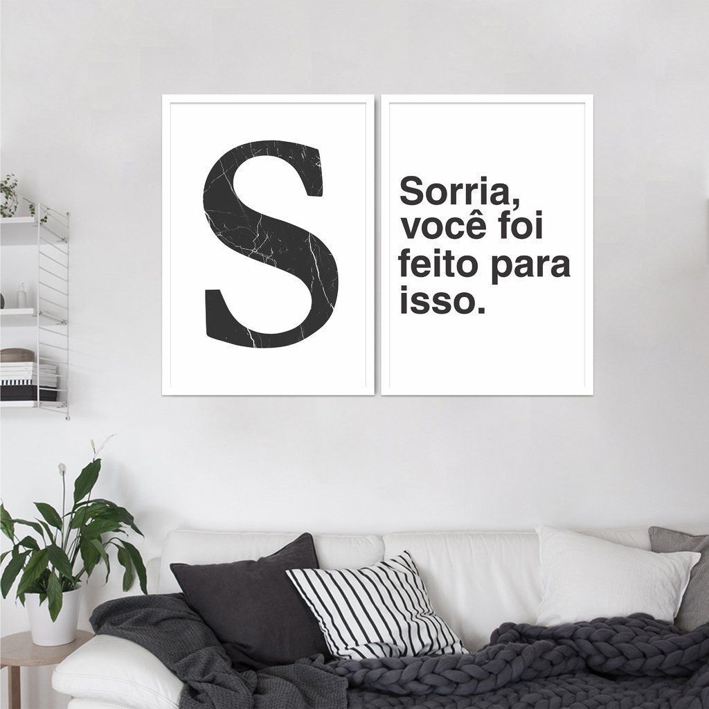 Quadro Letra S Frase Sorria 88x60 2-60x43 Caixa Branco