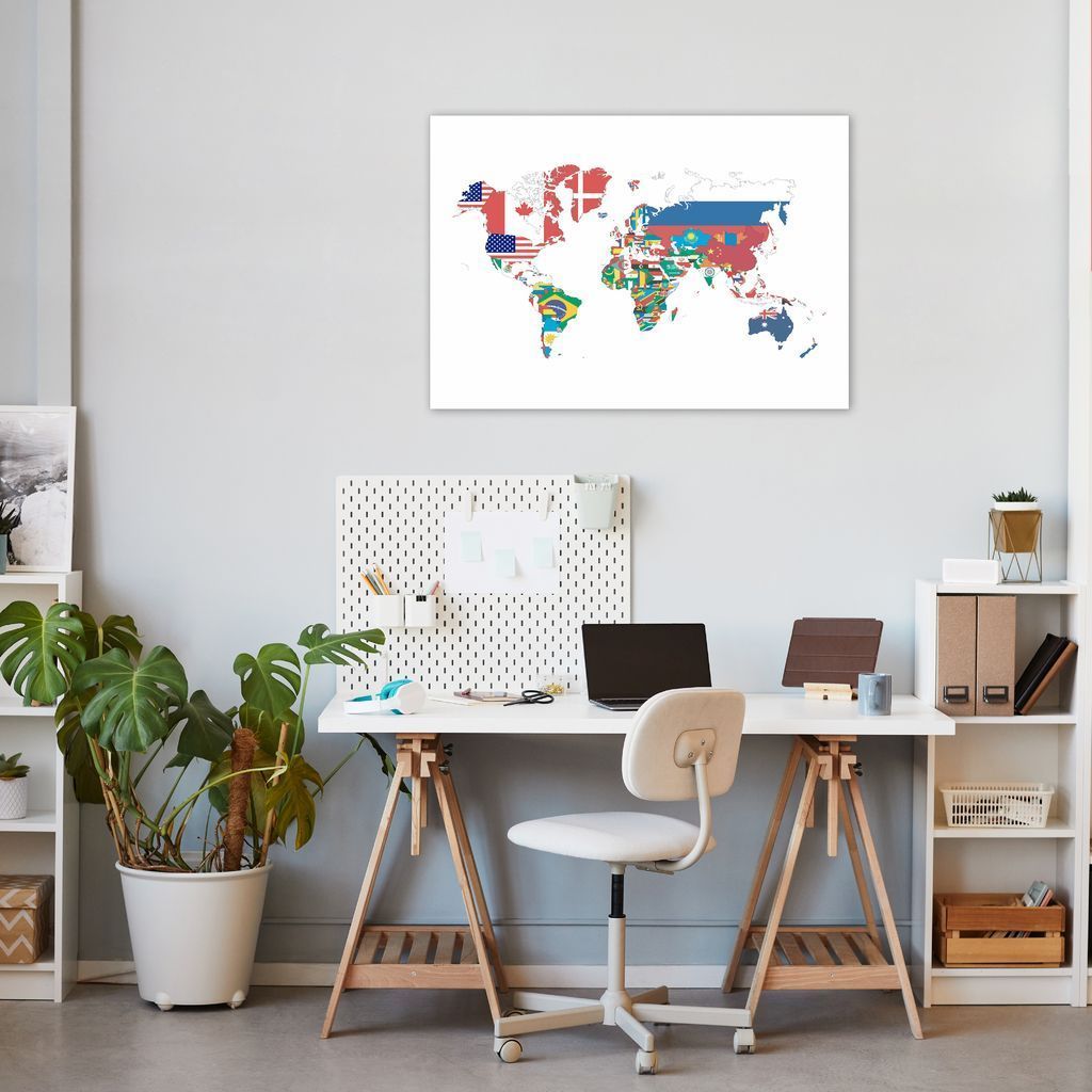 Quadro Mapa Mundi Bandeiras dos Países 86x60 Sem Moldura
