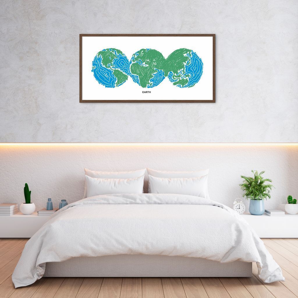 Quadro Mapa Mundi Globos Draw Art 100x50 Caixa Marrom